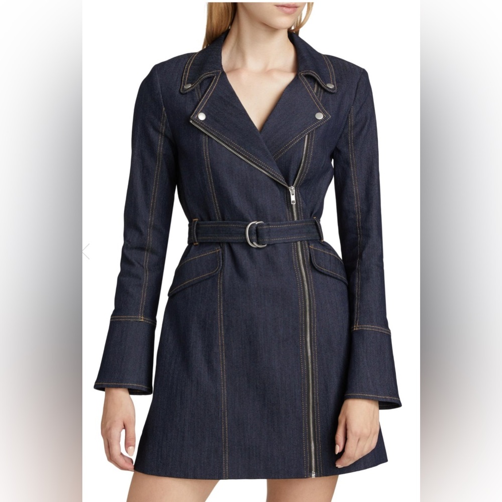 Cinq a Sept Evie Belted Denim Mini Dress - Size 4 - Picture 2 of 14